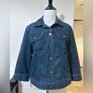 Chico's Women's Blue Cropped Platinum Denim Jacket 3/4 Sleeves Size 1